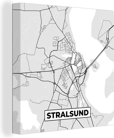 Canvas Schilderij Stadskaart - Duitsland - Kaart - Stralsund - Plattegrond - 20x20 cm - Wanddecoratie