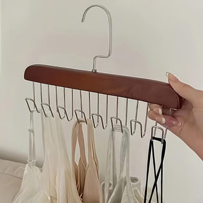 1 pièce Cintre en Bois Massif 8 Crochets, Cintre à Crochets Sous-vêtements avec Artefact de Rangement, Cintre Vêtements, Étagère de Rangement Vêtements Gain de Place Rotation à 360 Degrés brown