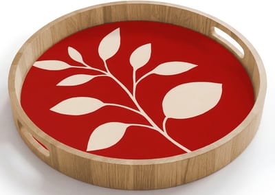Dienblad rond 40x40 cm - Schootdienblad hout - Silhouet - Bladeren - Tak - Borrelplank rechthoek - Plateau houten dienbladen
