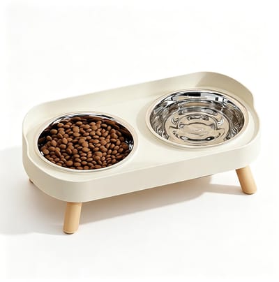 Dailygoods- Hondenvoerbakset Verhoogd - Dubbele Roestvrijstalen Kommen - Spatbescherming - Antislip Voetjes - Veilig en Duurzaam - Gezond Eten - Hondenkom