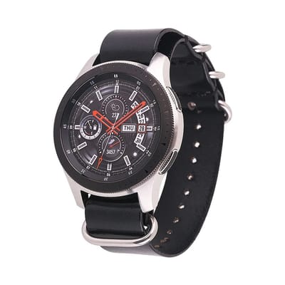DrPhone HeritageOne 18mm Leren Horlogeband – Premium Rundleer – Vintage Horlogeband Heren & Dames – Zilveren Gesp - Zwart