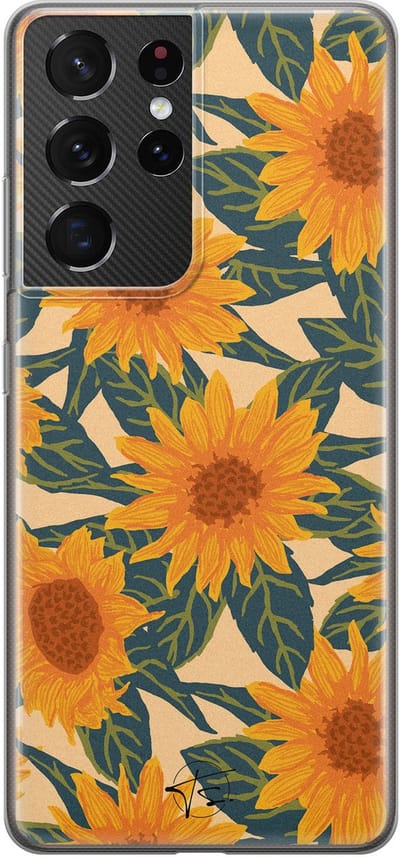 Hoesje geschikt voor Samsung Galaxy S21 Ultra - Zonnebloemen - Soft Case - TPU - Bloemen - Geel - Mooie Telefoonhoesjes