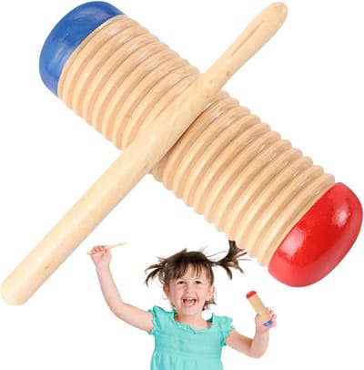 Houten Guiro - Percussie instrument - Muziek maken - Met stamper - 14.5 cm - Natuurlijk