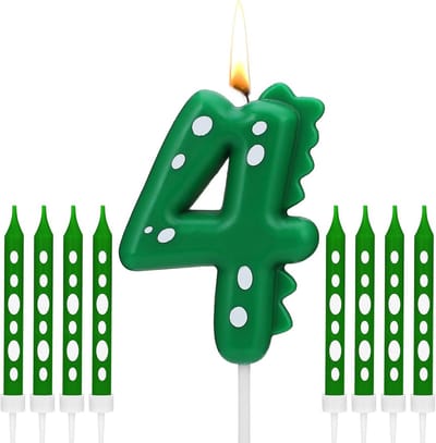Solidchoice - Dinosaur Cake Candle Nummer 4 met 8 Lange Kaarsen voor Verjaardagsfeest