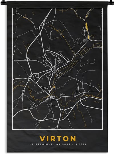 Wandkleed - Wanddoek - Plattegrond - Virton - Goud - Kaart - Stadskaart - 120x180 cm - Wandtapijt
