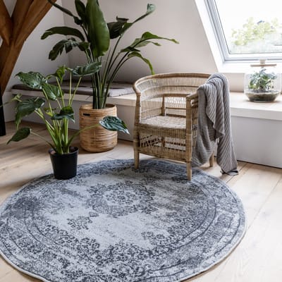 Vintage Vloerkleed Bloom rond - Grijs - EVA Interior - Rond 100 Ø