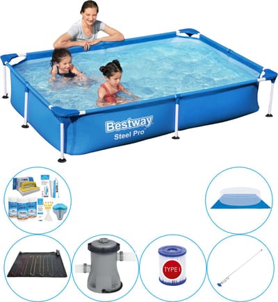 Steel Pro Rechthoekig 221x150x43 cm - 7-delig - Zwembad Set