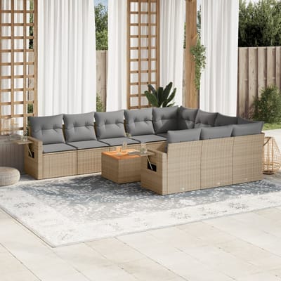 vidaXL - 11-delige - Tuinset - met - kussens - poly - rattan - beige