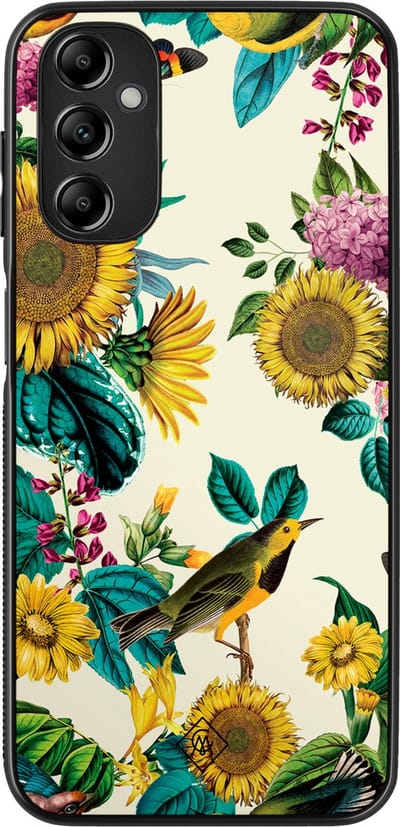 Casimoda® hoesje - Geschikt voor Samsung Galaxy A14 5G - Zonnebloemen / Bloemen - Zwart TPU Backcover - Bloemen - Geel