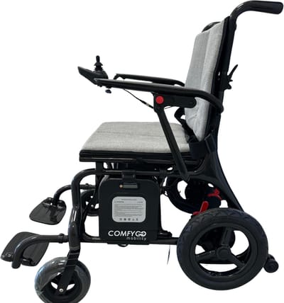 COMFYGO Phoenix, 12.3 kg Ultra Lichtgewicht Carbon Fiber Elektrische Rolstoel, met Afstandsbediening, 45cm zit, Grijze stof, 2x7.8 Ah (tot 28 km)