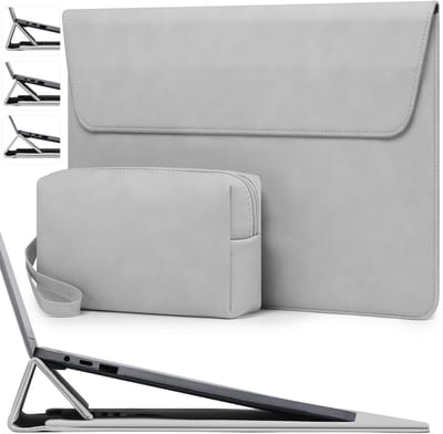 Dailygoods - HYZUO 15 Inch Laptophoes Laptopsleeve met Verstelbare Standaard voor MacBook Air 15 M5 A3448 M4 A3241 M3 A3114 M2 A2941 2026-2023, MacBook Pro 15, 15" Surface Laptop 7/6/5/4, Lichtgrijs