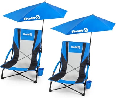Lage Strandstoel - Campingstoel Opvouwbaar - Ontspannen aan Zee - Met UV-beschermende Paraplu - 20.8 inches diep - Blauw en Zwart
