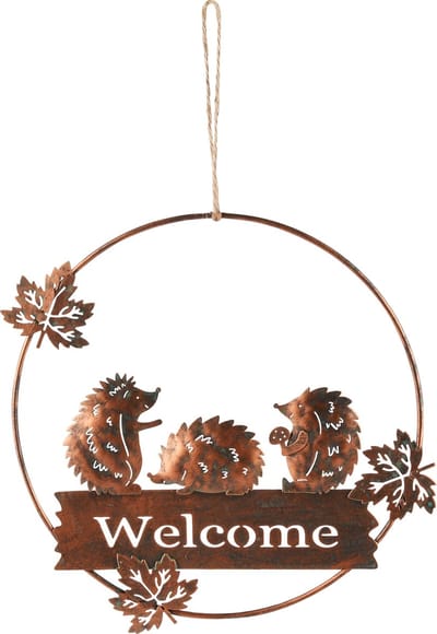 Dekoratief | Hanger m/egels 'Welcome', roest, metaal, 20x1x20cm | A245218