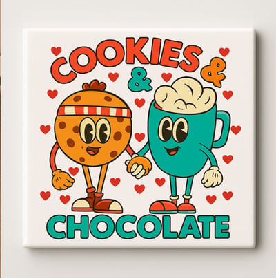 Cookies & Chocolate Schattige Cartoon Tegel – 15x15 cm Keramische Wanddecoratie – Leuke Keukendecoratie & Zoet Cadeau Idee
