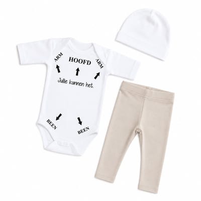 Baby cadeau geboorte unisex jongen of Meisje Setje 3-delig newborn | maat 62-68 | grijs mutsje en broekje en romper korte mouw wit met zwarte tekst  jullie kunnen het | Bodysuit | pakje | Kraamcadeau