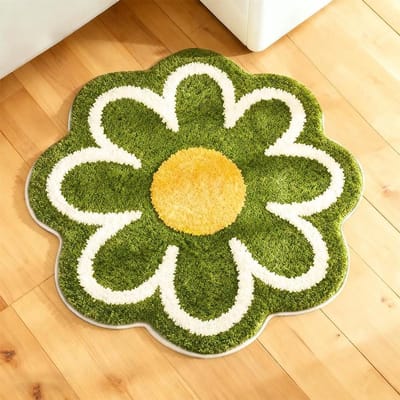 Vloerkleed Bloemvorm - Badmat Keukenmat - Comfort Voeten - Super Zachte Vezels - 58 x 58 cm - Groen