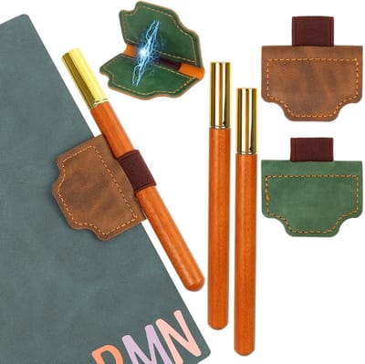 Dailygoods - 2 stuks gepersonaliseerde magnetische lederen penhouder, boekenlegger, bladwijzer met penhouder, magnetische boekhouderclip met 2 x pen retro stijl voor boekenliefhebbers, scholieren, leraren, lezers