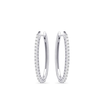 Jewels Inc. - Oorringen - Ovaal met scharnier en gezet met Zirkonia Stenen - 2mm Breed - 35mm - Gerhodineerd Zilver 925