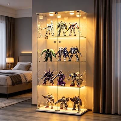 Vitrinekast met LED verlichting – glazen vitrinekast met slot – 4 planken display kast van gehard glas – wit – voor woonkamer, slaapkamer en bar – 163 x 78,5 x 35 cm