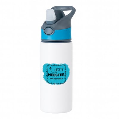 Hacebo® - liefste meester van de wereld waterfles met rietje blauw - Meester - de liefste meester - verjaardag - cadeautje voor meester - meester artikelen - kado - geschenk - water fles - 650ML