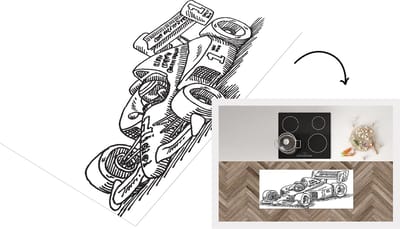 Keukenloper - Loper keuken - Een geschetste illustratie van een wagen uit de Formule 1 - 120x50 cm - Keukenloper vinyl