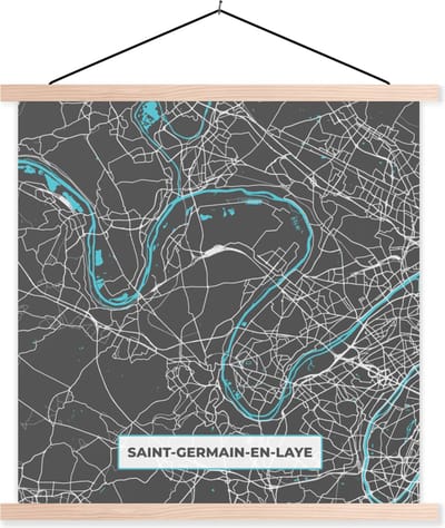 Posterhanger incl. Poster 40x40 cm - Schoolplaat - Saint-Germain-en-Laye - Frankrijk - Kaart - Stadkaart - Plattegrond - Textielposter - Blanke latten - Stadskaart