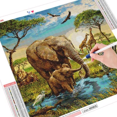 Peinture diamant thème éléphant, broderie complète 5d, points de croix ronds, animaux, décoration de la maison 30x30CM gray