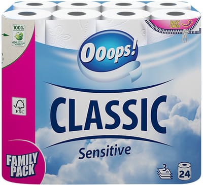 Ooops! Toiletpapier Classic Sensitive 3-laags - 2 x 24 stuks - Voordeelverpakking