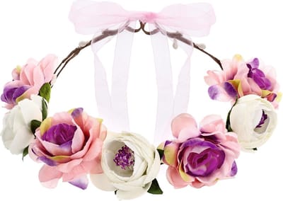 PartyDeco - Krans - Bloemenkroon Wit/Roze