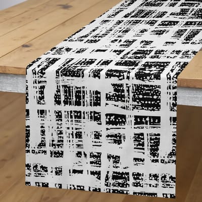 ABAKUHAUS Zwart-wit Tafelrok – Abstracte Shibori, 40x300 cm