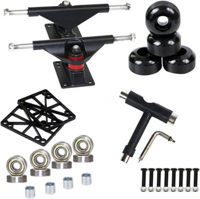 Skateboard Trucks Set - Assen en Wielen - Straat Skaten - Compleet Hardwareset - 7.4 Inch - Zwart