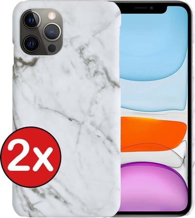 Hoesje Geschikt voor iPhone 11 Pro Max Hoesje Marmer Hardcover Fashion Case Hoes - Hoes Geschikt voor iPhone 11 Pro Max Marmer Hoesje Hardcase Back Cover - Wit - 2 PACK