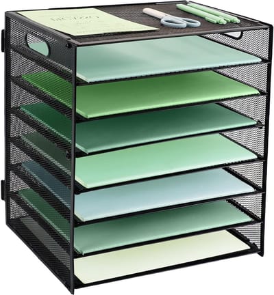 8-laagse metalen mesh bureau-organizer voor A4-papier, documenten en tijdschriften - ideaal voor thuis, school en kantoor, zwart