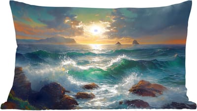 Sierkussens - Kussentjes Woonkamer - 60x40 cm - Zee - Zon - Golven - Rotsen