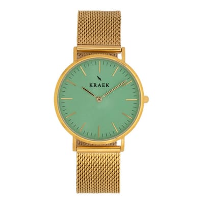 KRAEK Sabine Goud Groen 36 mm - Dames Horloge - Goud Mesh horlogebandje