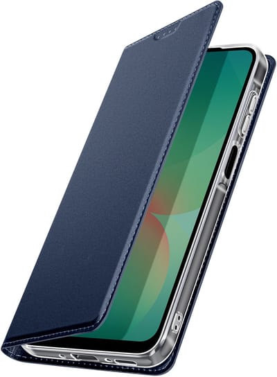 Dux Ducis, Hoesje Geschikt voor Samsung Galaxy A26 Satijn Effect Kaarthouder Videohouder, Nachtblauw