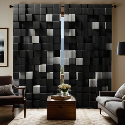 2 pièces de rideau à lamelles en bois stéréo noir et blanc numérique HD, décoration de style pour la maison, décoration salon chambre à coucher, rideau à tringle W52H63inchW132H160cm black