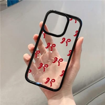 Modieus Rood Roze Strik Telefoonhoesje Voor iPhone 15 16 Pro Max Plus 16E 14 13 12 11 Pro Max XR X XS Max 7 8 Plus SE Transparante Hoes For iPhone 13