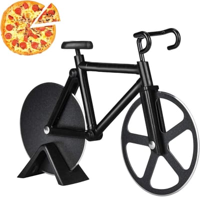 Stainless Steel Pizzasnijder met Houder voor Thuis en Keuken, 18 cm, Zwart - Ideaal voor Pizzaliefhebbers en Fijnproevers