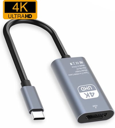 USB C naar HDMI Kabel 4K HD 30Hz Kwaliteit - USB C naar HDMI Adapter Converter - 15cm - Zwart