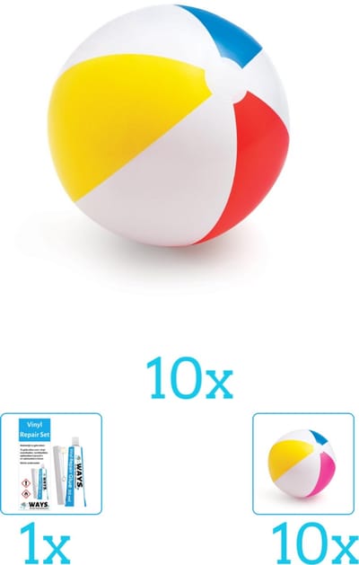 Intex Opblaasbare Strandbal Glossy - Medium - 51 cm - 59020NP - Diameter 51 cm inclusief Strandbal (10 stuks) en Reparatiesetje