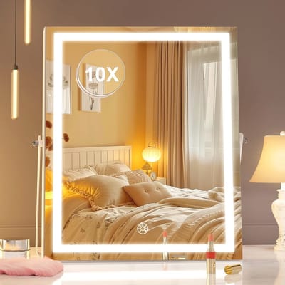 Make-upspiegel met verlichting en vergroting - 30 x 35 cm - Dimbare LED-spiegel met 360 graden draaibaar ontwerp