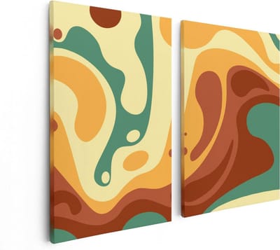 Artaza Canvas Schilderij Tweeluik Abstracte Kunst - Organische Kleurrijke Vormen - 80x60 - Foto Op Canvas - Canvas Print