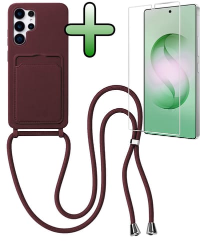 Hoes Geschikt voor Samsung S26 Ultra Hoesje Met Koord Met Screenprotector - Telefoonhoesje Geschikt voor Samsung Galaxy S26 Ultra Backcover Met Afneembaar Koord - Aubergine