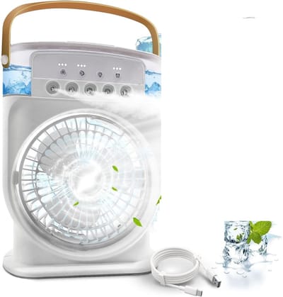 Draagbare mini-airconditioning, 4-in-1, mini-ventilator met waterkoeler, stil, ventilator, verdamping zonder slang, oplaadbaar, luchtbevochtiger type C met timer (wit)
