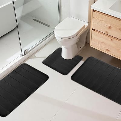 Badmat Set - Badkamertapijt WC-mat - Badkamer Comfort - 3-delig Microvezel - 80 x 50 cm - Zwart