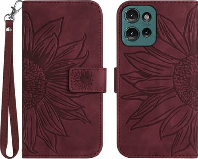 Coverup Hoesje - Geschikt voor Motorola Edge 50 Neo Hoesje - Coverup Zonnebloem Book Case met Koord - Bordeaux