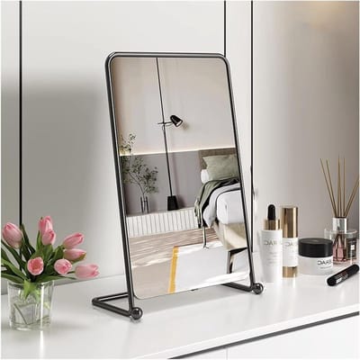 Bureau Make-up Spiegel - Kaptafel Spiegel - Make-up Aanbrengen - Versterkte Basis - Klein Vierkant - Zwart