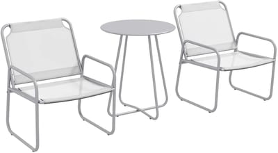 Balkonset 2 personen - Tuinset - Bistroset - Lichtgrijs - Weerbestendig - 3 delig - Tuintafel en 2 stoelen - 2 personen - Gecoat staal - Onderhoudsvrij staal