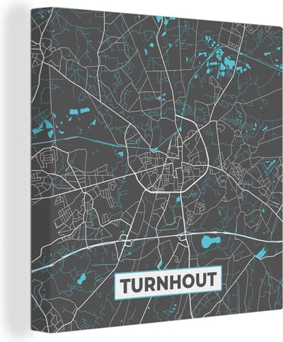 Canvas Schilderij Stadskaart – Grijs - Kaart – Turnhout – België – Plattegrond - 20x20 cm - Wanddecoratie